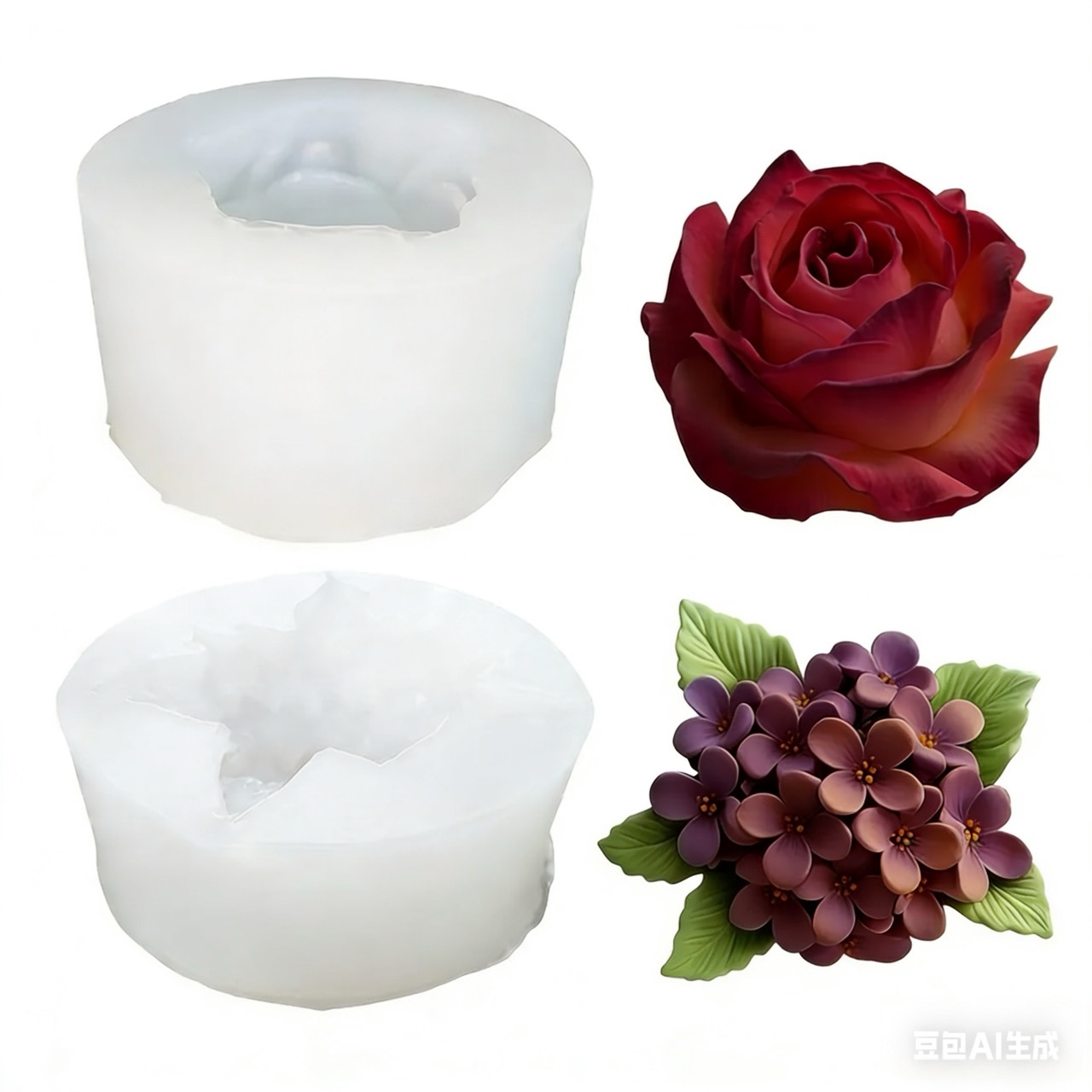 Resin Art And Design - 2-Piece 3D Rose and Lilac Silicone