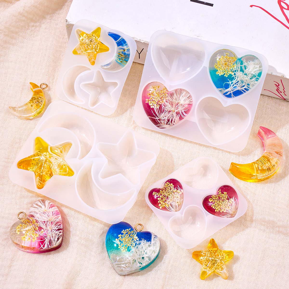 Heart Star Moon Pendant Silico - Resin Art Jewellery ulasan dan harga