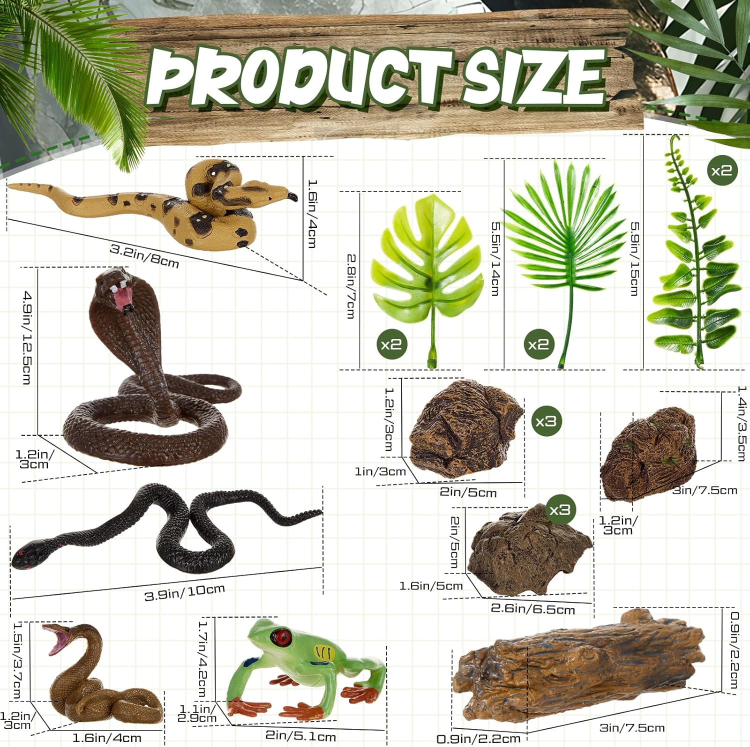 19 Pcs Snake Cake Toppers Deco - Resin Art Tree ulasan dan harga