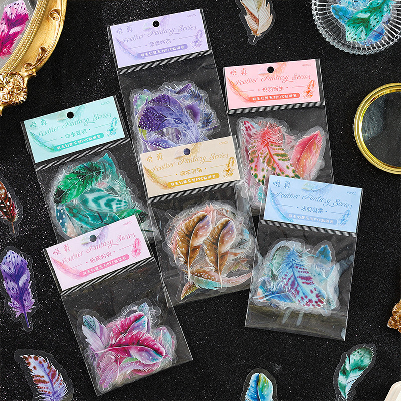 40pcs/Pack Feather Stickers De - Resin Art Sticker ulasan dan harga