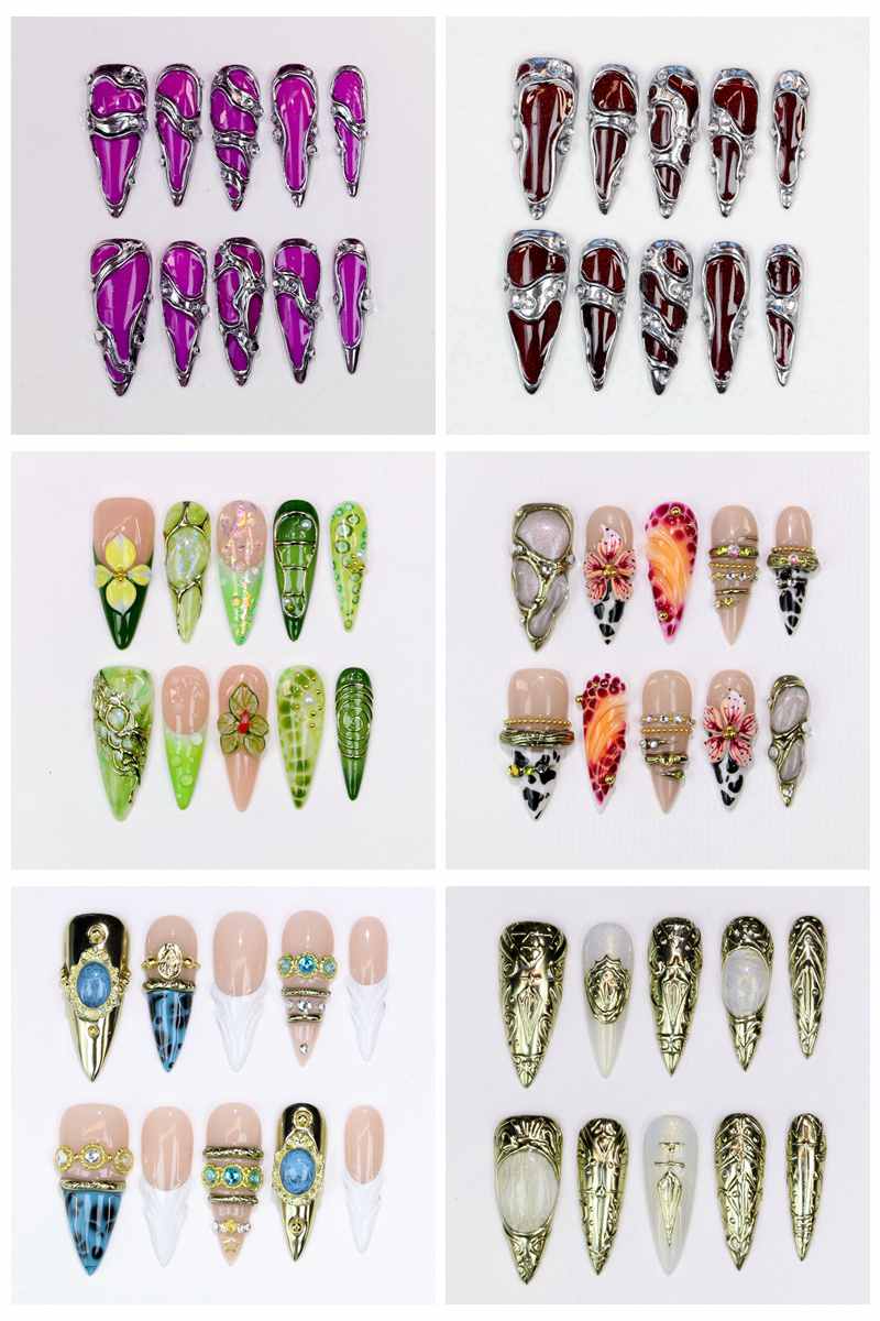 10Pcs Long Stiletto Press-On N - Resin Art And Design ulasan dan harga