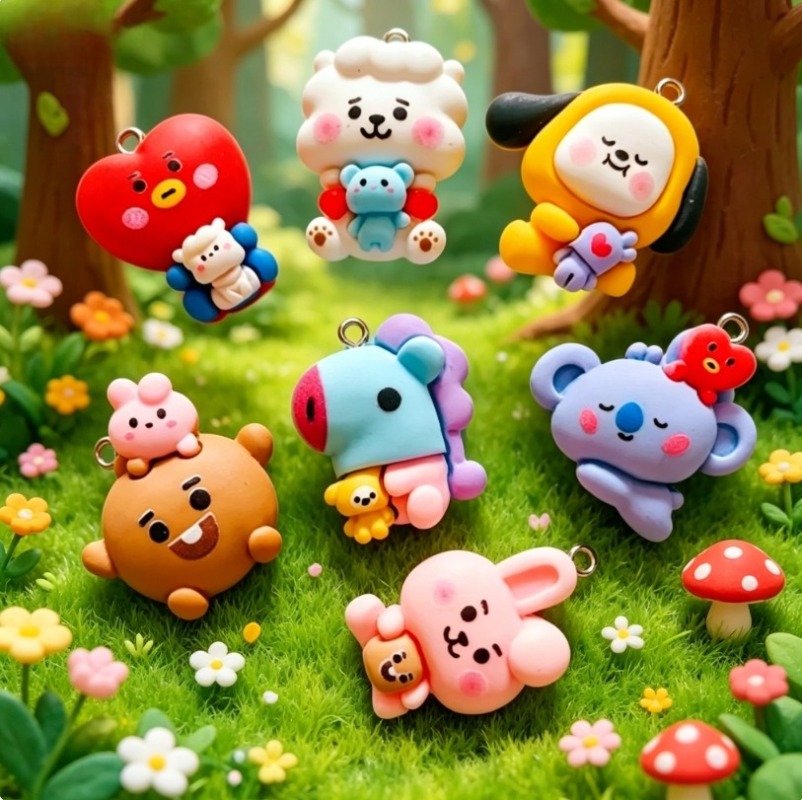 7pcs BT21 Resin Cartoon Charm  - Resin Art Jewelry Kit ulasan dan harga